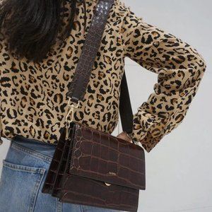 JW Pei Mini Flap Bag in Brown Croc